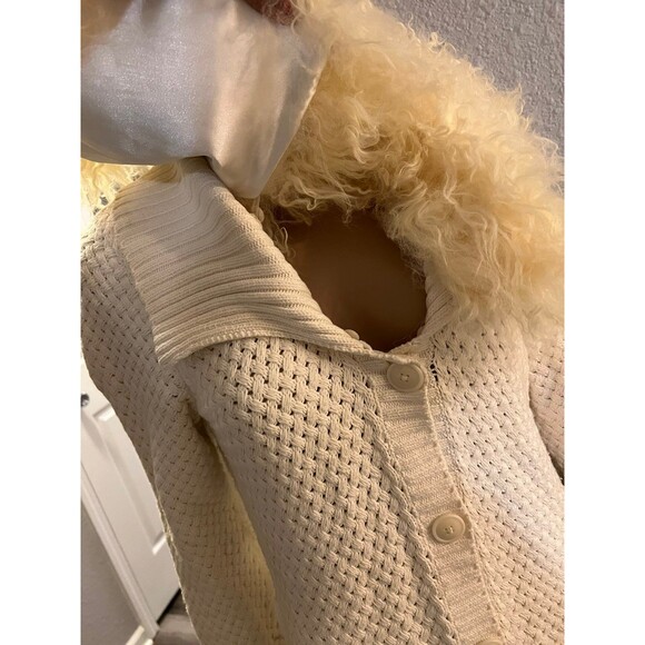 Colette mordo cardigan Sweater Trimmed With real Lamb Fur ,beige  size S - Picture 6 of 8